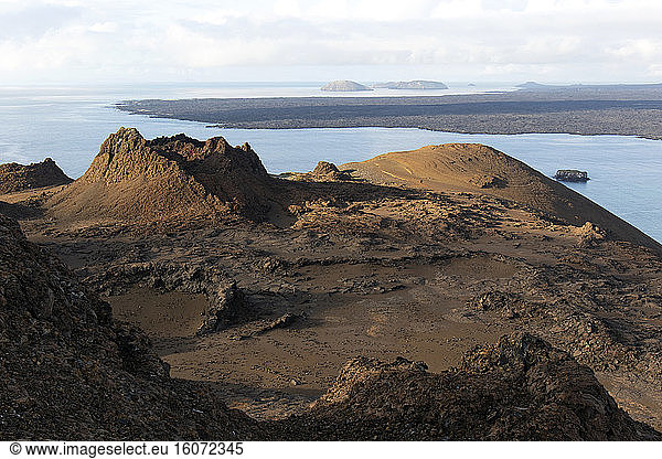Symbolic landscape of Galapagos. Isla Bartolome by Isla Santiago  Galapagos Islands