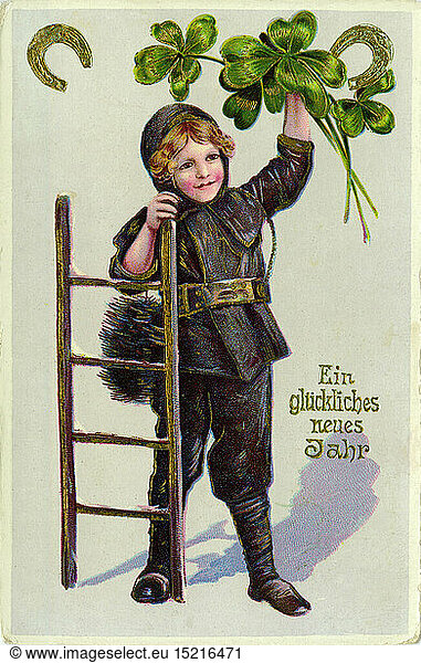 symbols fortune Happy New Year New Year's card lithograph Germany circa 1907