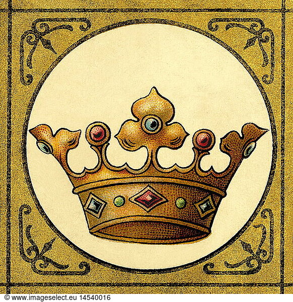 symbols  royal crown  gold  illustration  Germany  circa 1885
