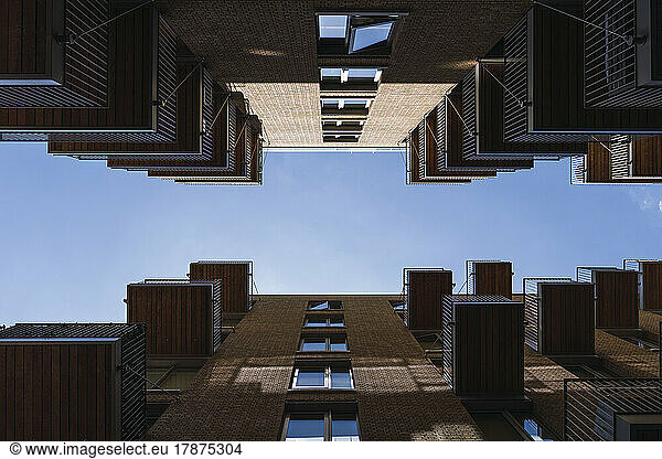 Symmetric buildings under blue sky