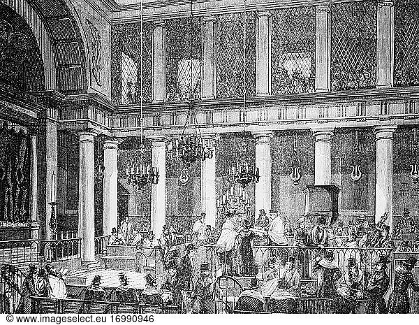 Synagoge  paris gemälde von edmond texier  herausgeber paulin et le chavalier 1853.
