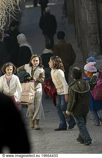 Syrian children on their way to school in Aleppo  Syria.