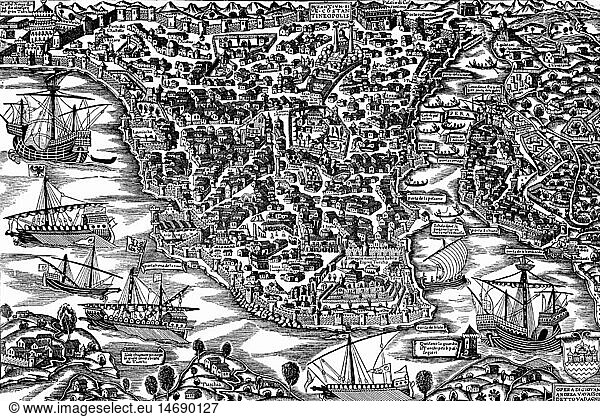 TÃ¼rkei hist.- StÃ¤dte  Istanbul (Konstantinopel)  Ansicht  Holzschnitt 1520 TÃ¼rkei hist.- StÃ¤dte, Istanbul (Konstantinopel), Ansicht, Holzschnitt 1520,