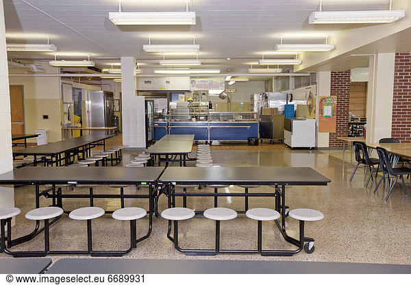 Table And Seats in a School Cafeteria
