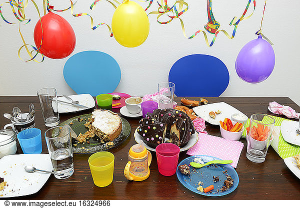 Table with leftovers of children's birthday party