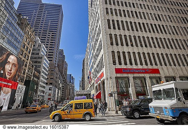 Tagsüber Straßenverkehr auf der Fifth Avenue. Manhattan  New York City  USA.