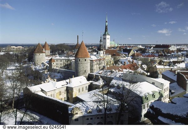 Tallinn Hauptstadt Europa Winter Stadt Ansicht Erhöhte Ansicht Aufsicht heben UNESCO-Welterbe Estland alt