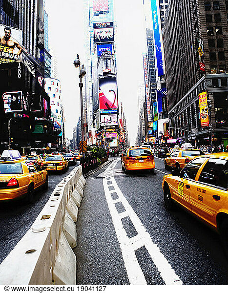 Taxi cabs and Times Square  Manhattan  NYC.