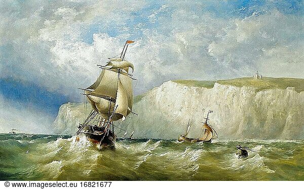 Taylor Henry King - Shipping in a Heavy Swell in the Channel off Dover - British School - 19th Century.