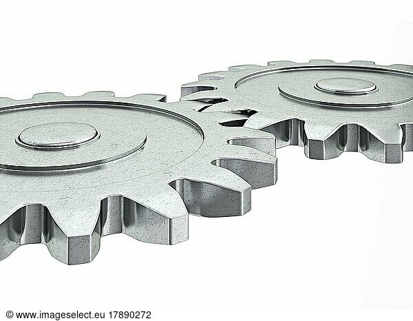Teamwork success cooperation partnership concept: gear cogwheels working together isolated on white