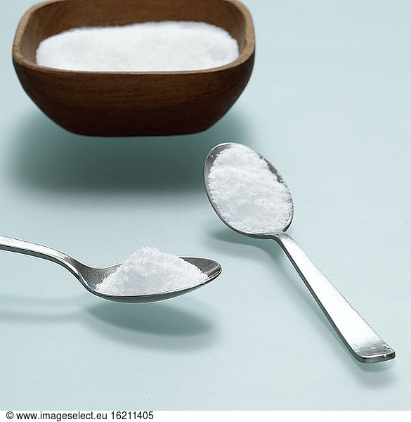 Teaspoons with salt  close-up
