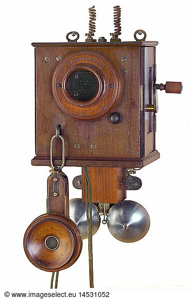 technics  telephones  wall telephone 'OB 1882'  made by C. F. Lewert  receiver made by Siemens and Halske  Berlin  Germany  1882