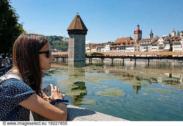 Teen Girl Takes In The View In Lucerne Switzerland