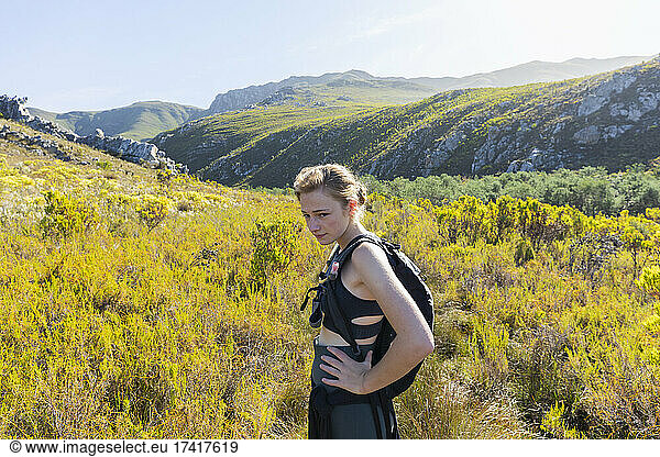 Teenage girl on Waterfall nature trail Stanford South Africa.