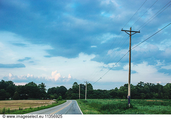Telegraph poles and diminishing perspective of rural road