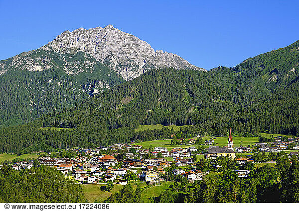 Telfes with Ampferstein mountain  Stubai Valley  Tyrol  Austria