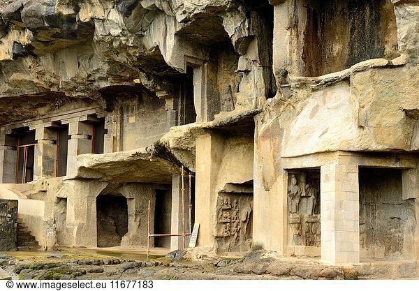 Temples of the Buddhist group in Ellora caves  Aurangabad  Maharastra  India