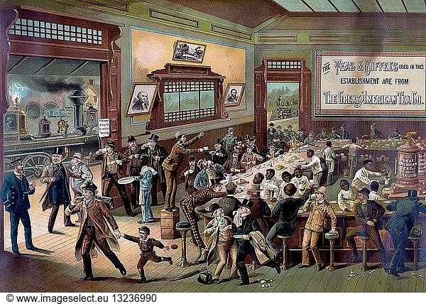 Ten minutes for refreshments. Great Atlantic & Pacific Tea Company. c1886. Chromolithograph.