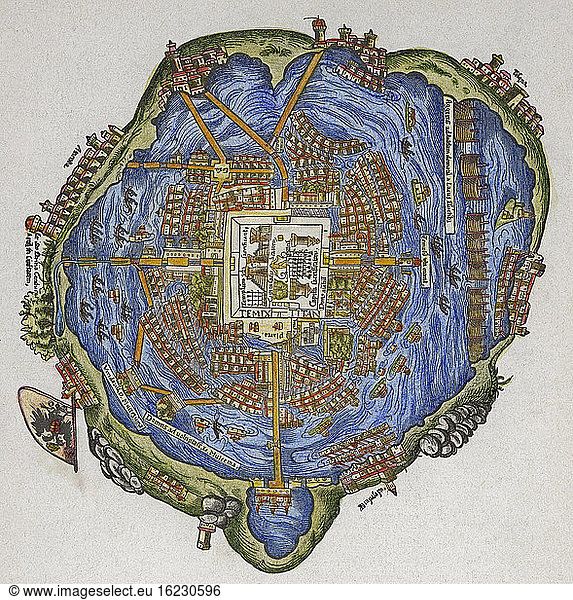 Tenochtitlan (Mexico) Tenochtitlan (Mexico), Map from 1524,16TH,2ND,A ...