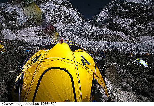 Tent beneath Khumbu Icefall at Mount Everest  Nepal