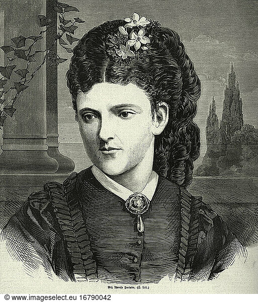 Teresa Furtado  Mrs. John Clarke); English actress.
6.6.1845 London – 9.8.1877 London.
Portrait. Wood engraving  unmarked  undated  around 1870 after photography.