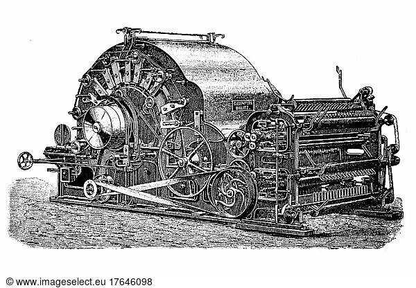 Textilindustrie  Spinnkrempler von Josephs Erben in Bielitz  Deutschland  digital restaurierte Reproduktion einer Originalvorlage aus dem 19. Jahrhundert  Europa