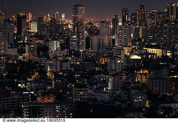 Thailand  Bangkok  Downtown skyscrapers and apartments at night