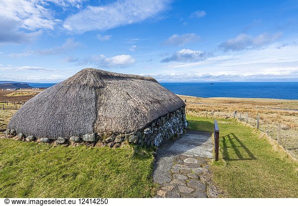 Thatched croft houses at the Skye Museum of Highland Life  Kilmuir  Trotternish  Isle of Skye  Inner Hebrides  Scotland  United Kingdom  Europe.