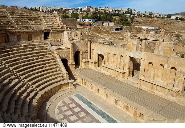 The amphitheatre  Jerash  Roman ruins  in Northern Jordan  30 miles (48 km)  north of the capital of Amman.