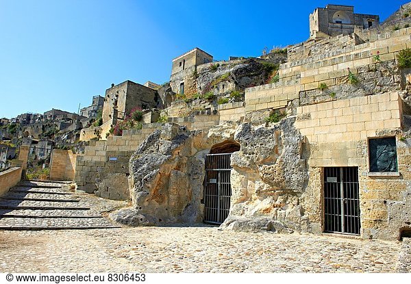 The ancient troglodyte cave dwellings  known as Sassi   in Matera  Southern Italy. A UNESCO World Heritage Site.