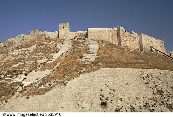 The ancient walls of the citadel of Aleppo  Syria