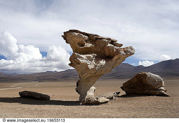 The arbol de piedra (rock tree) on the gringo trail near Bolivia's Salar de Uyuni.