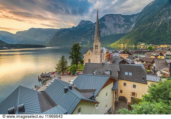 The austrian village of Hallstatt and the lake  Upper Austria  Salzkammergut region  Austria.