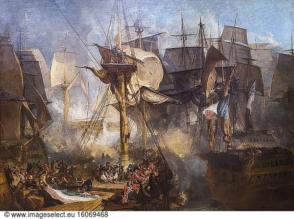 The Battle of Trafalgar  as seen from the Mizen Starboard Shrouds of the Victory  JMW Turner  1806-08 .