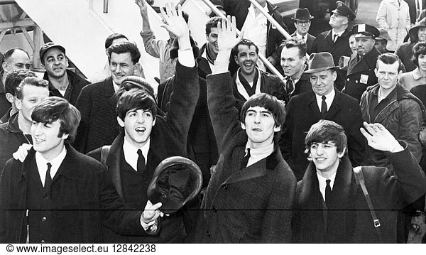 THE BEATLES  1964. The Beatles arriving at John F. Kennedy Airport in New York City. Photograph  7 February 1964.