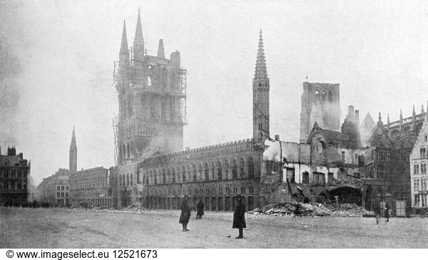 The Belfry and Cloth Hall of Ypres  Belgium  24 November 1914. Artist: Unknown