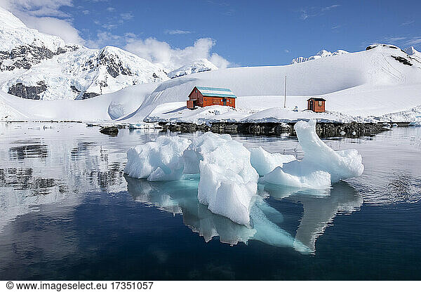 The boat house at the Argentine Research Station Base Brown  Paradise Bay  Antarctica  Polar Regions