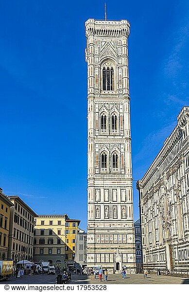 The Campanile of the Florence Cathedral  coloured marble façade  Florence  Tuscany  Italy  Europe