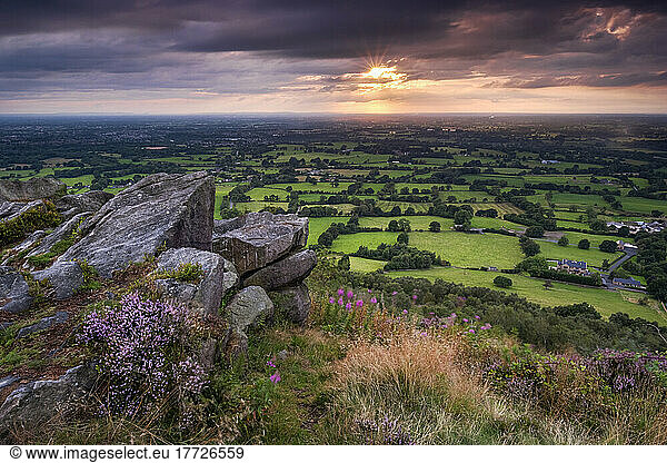 The Cheshire Plain viewed from Bosley Cloud in summer  Cloudside  near Bosley  Cheshire  England  United Kingdom  Europe