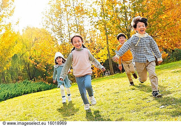 The children happy running in the park