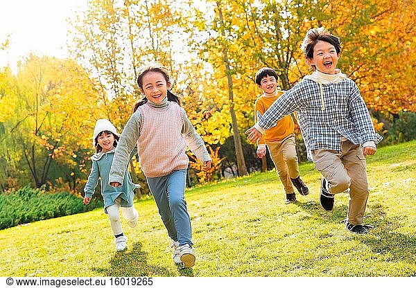 The children happy running in the park