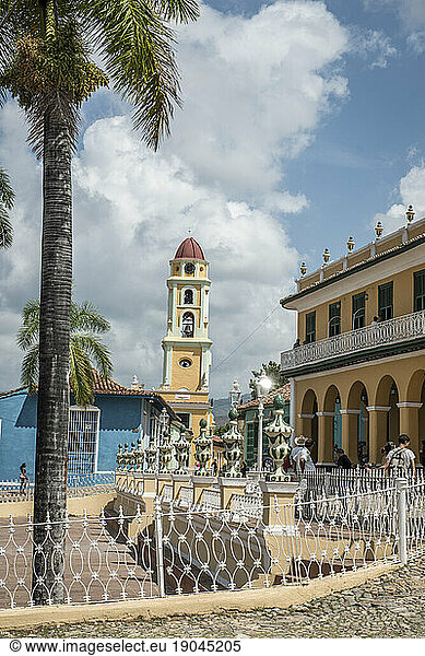 The Church and Convent of San Francisco seen through The Plaza Mayor in Trinidad  Sancti Spiritus  Cuba