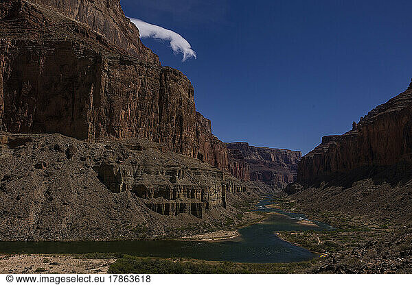 The Colorado river winding through the Grand Canyon