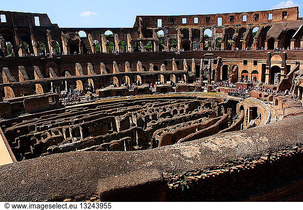 The Colosseum or the Coliseum originally the Flavian Amphitheatre in Rome Italy. construction started in 72 AD under the emperor Vespasian and was completed in 80 AD under Titus. Capable of seating 50 000 spectators the Colosseum was used for gladiatorial contests and public spectacles such as mock sea battles animal hunts executions re-enactments of famous battles