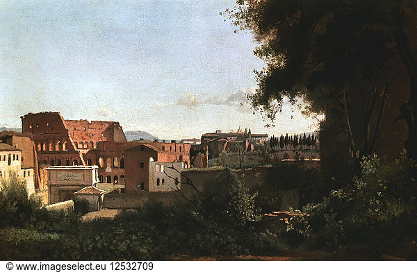 The Colosseum: View from the Farnese Gardens  Rome  1826. Artist: Jean-Baptiste-Camille Corot