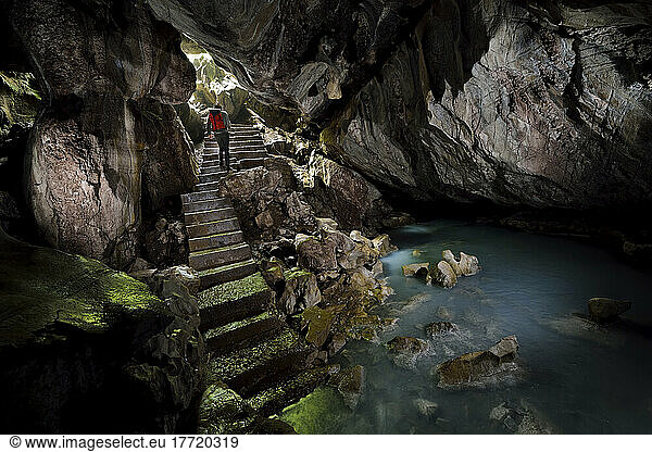 The concrete steps to the entrance of Cueva de Villa Luz in Tabasco  Mexico.
