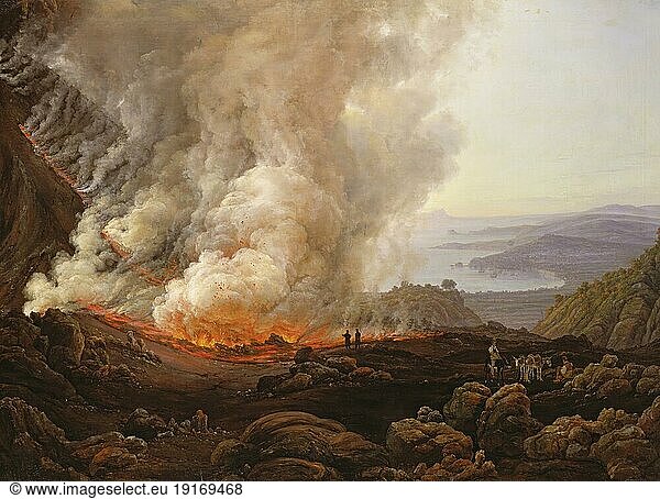 The eruption of the volcano Vesuvius in December 1820  Naples  Italy  after a painting by Johan Christian Clausen Dahl  Historical  digitally restored reproduction from a 19th century original  Europe