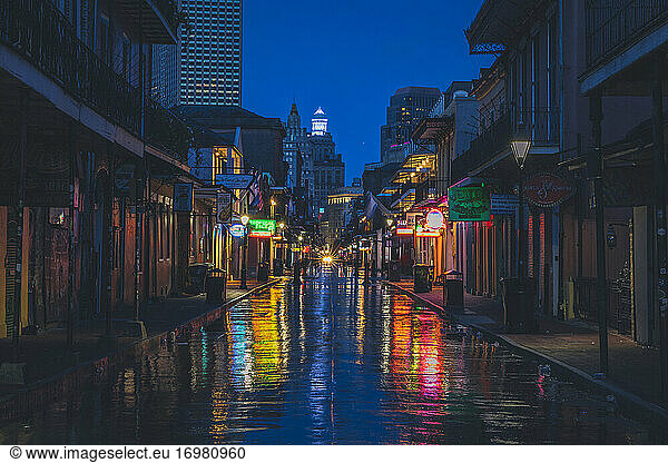 The famous Bourbon street in New Orleans without people in the morning