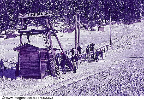 The first ski lift in Achenkirch (today Christlum)  Carinthia  Tyrol  Austria  Sixties  Winter  Europe