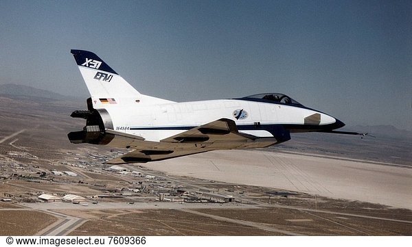 The first X_31 Bu. No. 164584 flies over Edwards Air Force Base  California  in 1993. Aircraft 584 completed 292 flights during the Enhanced Fighter Maneuverability EFM program before being lost on January 19  1995 when icing in the nose probe caused the flight control computer to receive bad data. German test pilot Karl_Heinz Lang ejected after the aircraft became uncontrollable. The program continued  using the second aircraft Bu. No. 164585.